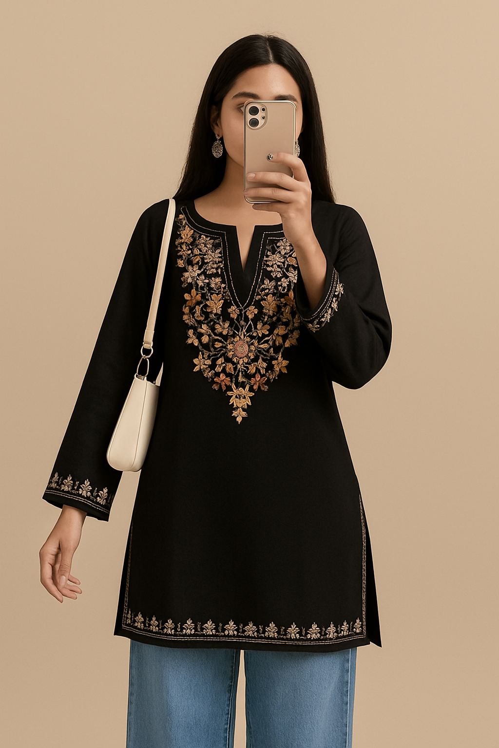 Premium Women’s Embroidered Kurti – Elegant Black & Maroon Colour