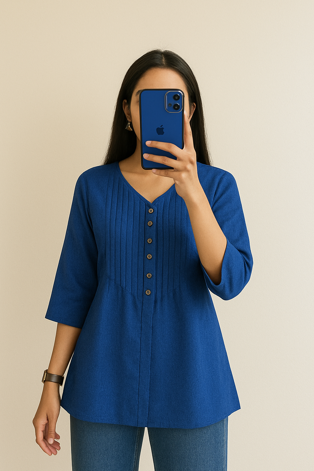 Women’s Cotton Kurti – 3/4 Sleeve, V-Neck, Multiple Colors & Sizes”