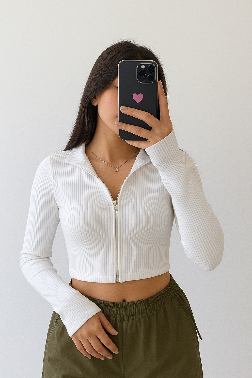 Stylish Ribbed Zip-Up Crop Top for Women – Long Sleeve (XS–XL)