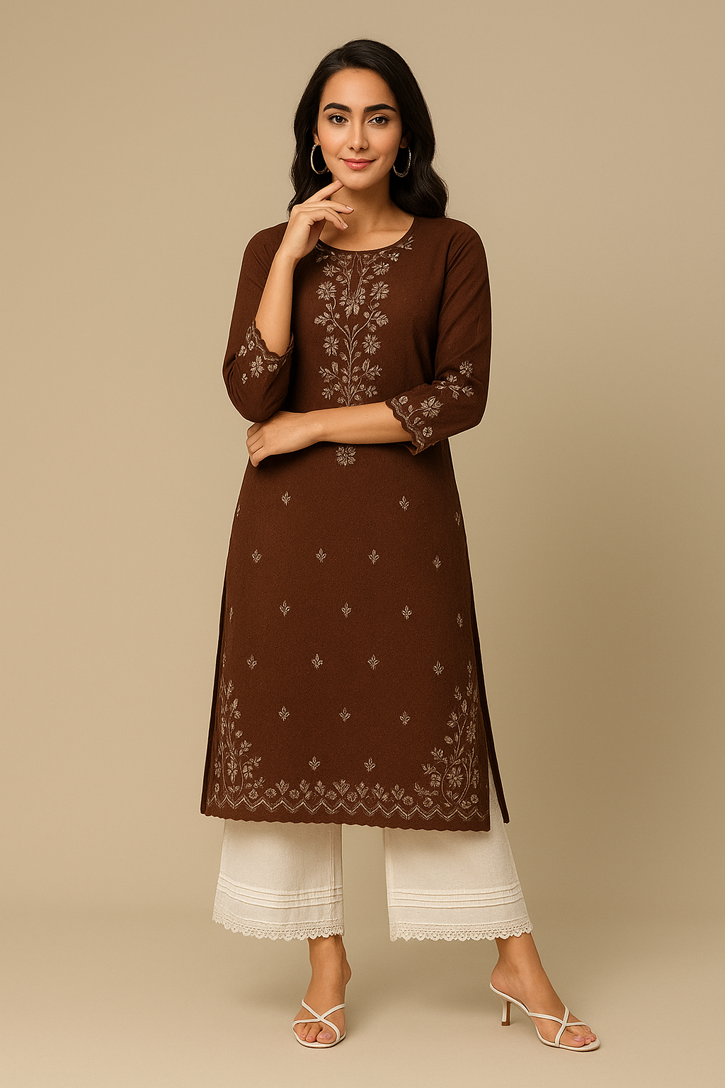 Embroidered Kurta Set with Palazzo for Women – Available in Mint Green, Black & Brown”